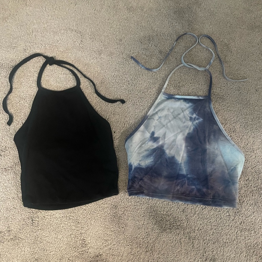 Stylish Black and Blue Tie-Dye Halter Tops